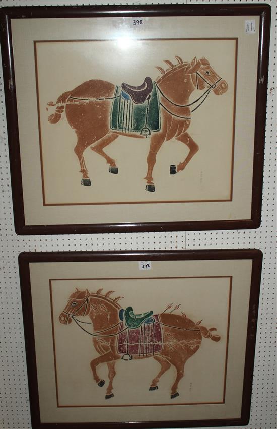 Pair Chinese horse prints and one other